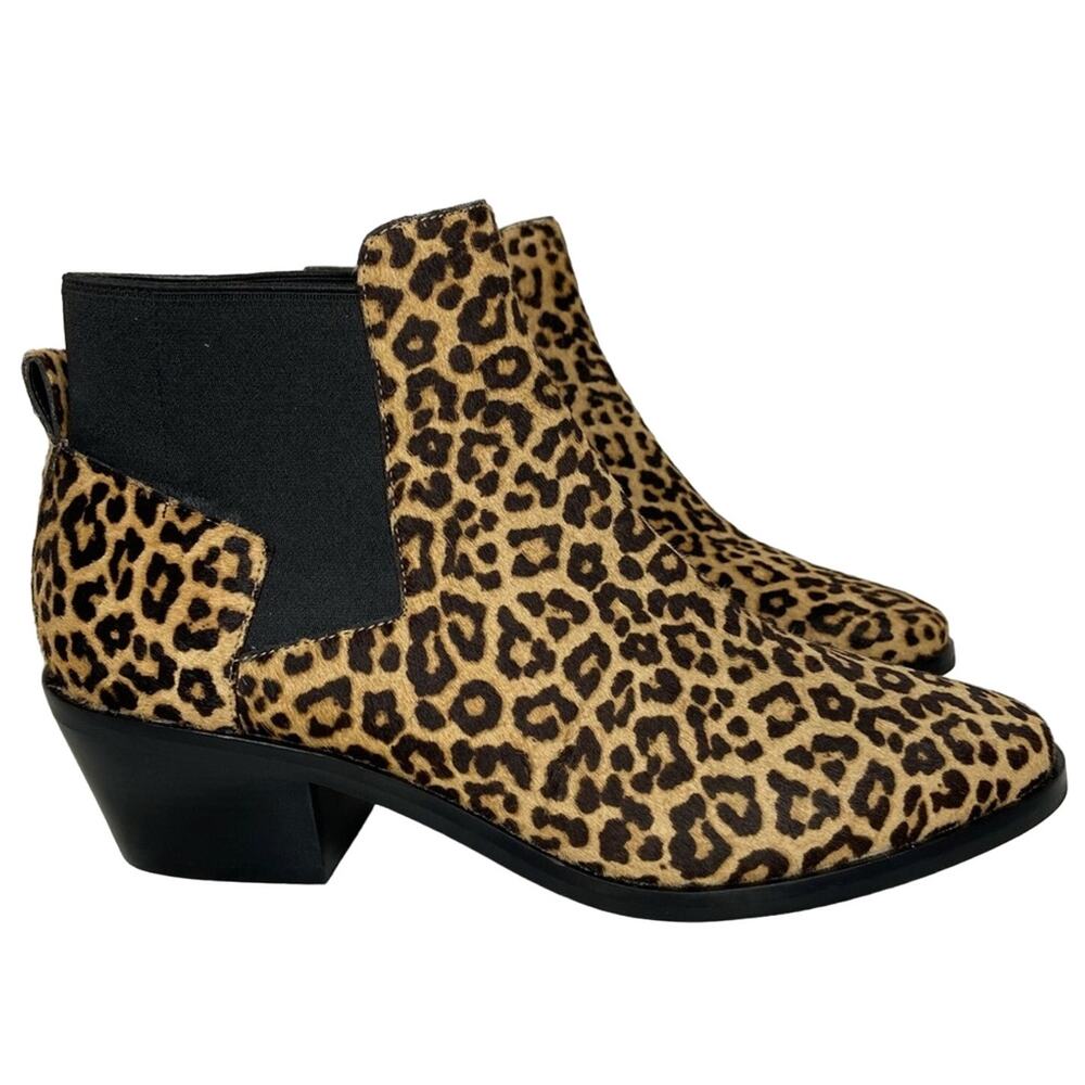 New Cole Haan Leopard Print Ankle Boots Black Brown Heeled Bootie Size 8 $200